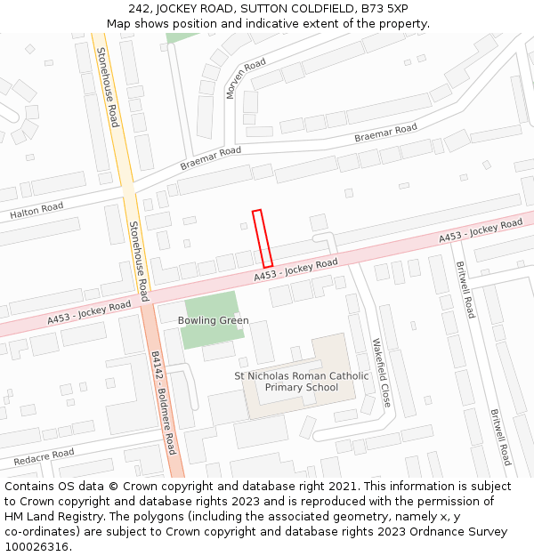 242, JOCKEY ROAD, SUTTON COLDFIELD, B73 5XP: Location map and indicative extent of plot