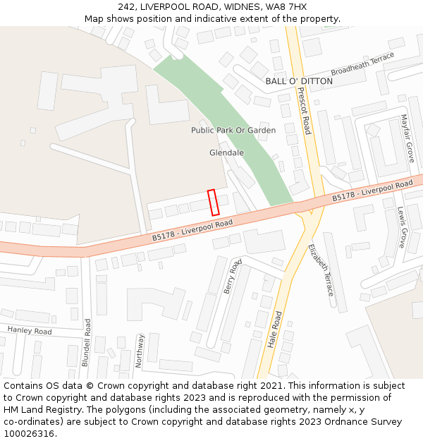 242, LIVERPOOL ROAD, WIDNES, WA8 7HX: Location map and indicative extent of plot