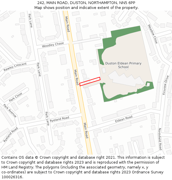 242, MAIN ROAD, DUSTON, NORTHAMPTON, NN5 6PP: Location map and indicative extent of plot