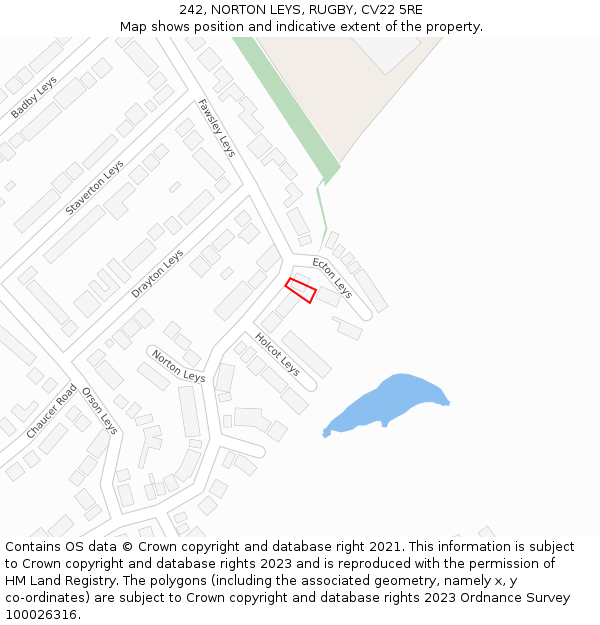242, NORTON LEYS, RUGBY, CV22 5RE: Location map and indicative extent of plot