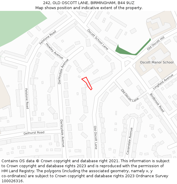 242, OLD OSCOTT LANE, BIRMINGHAM, B44 9UZ: Location map and indicative extent of plot