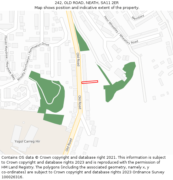 242, OLD ROAD, NEATH, SA11 2ER: Location map and indicative extent of plot