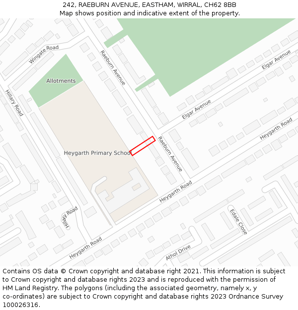 242, RAEBURN AVENUE, EASTHAM, WIRRAL, CH62 8BB: Location map and indicative extent of plot