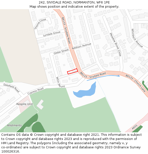 242, SNYDALE ROAD, NORMANTON, WF6 1PE: Location map and indicative extent of plot