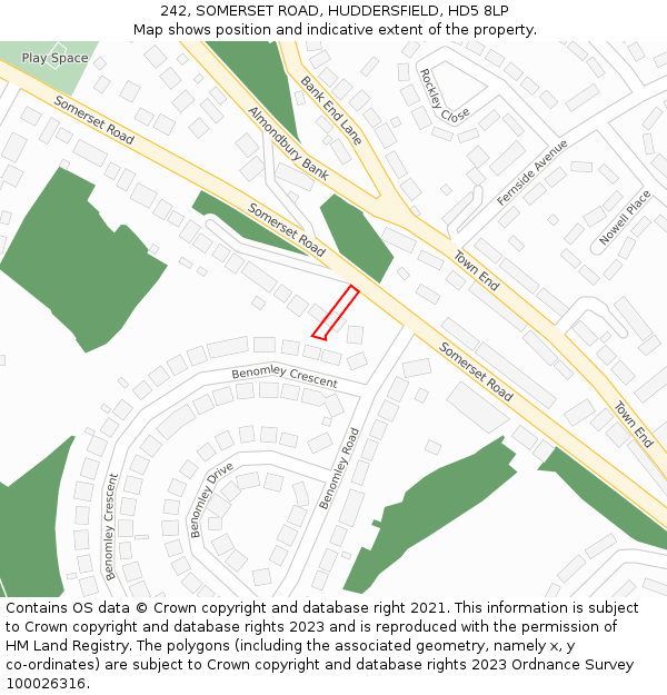 242, SOMERSET ROAD, HUDDERSFIELD, HD5 8LP: Location map and indicative extent of plot