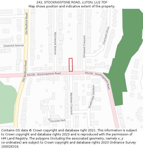242, STOCKINGSTONE ROAD, LUTON, LU2 7DF: Location map and indicative extent of plot