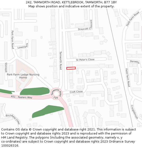 242, TAMWORTH ROAD, KETTLEBROOK, TAMWORTH, B77 1BY: Location map and indicative extent of plot