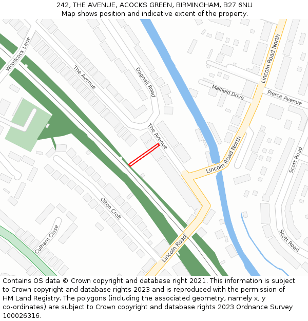 242, THE AVENUE, ACOCKS GREEN, BIRMINGHAM, B27 6NU: Location map and indicative extent of plot