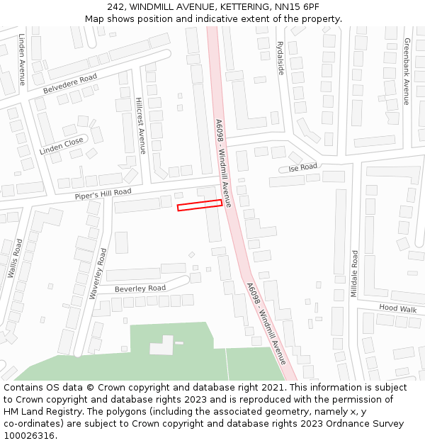 242, WINDMILL AVENUE, KETTERING, NN15 6PF: Location map and indicative extent of plot