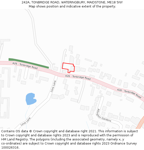 242A, TONBRIDGE ROAD, WATERINGBURY, MAIDSTONE, ME18 5NY: Location map and indicative extent of plot