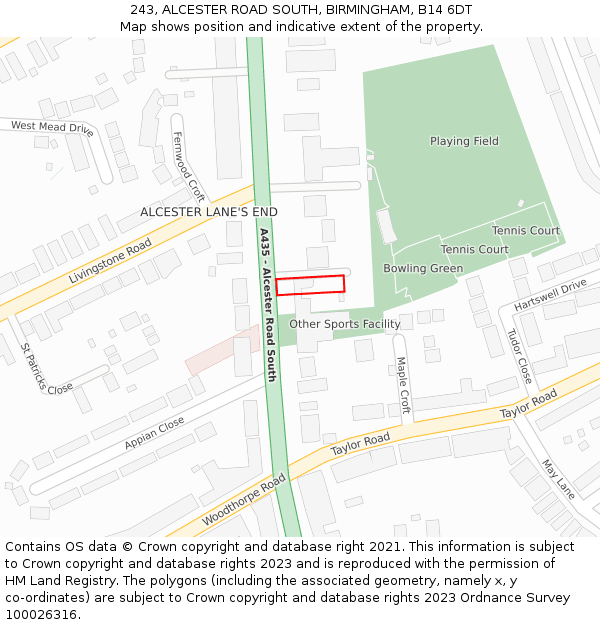 243, ALCESTER ROAD SOUTH, BIRMINGHAM, B14 6DT: Location map and indicative extent of plot