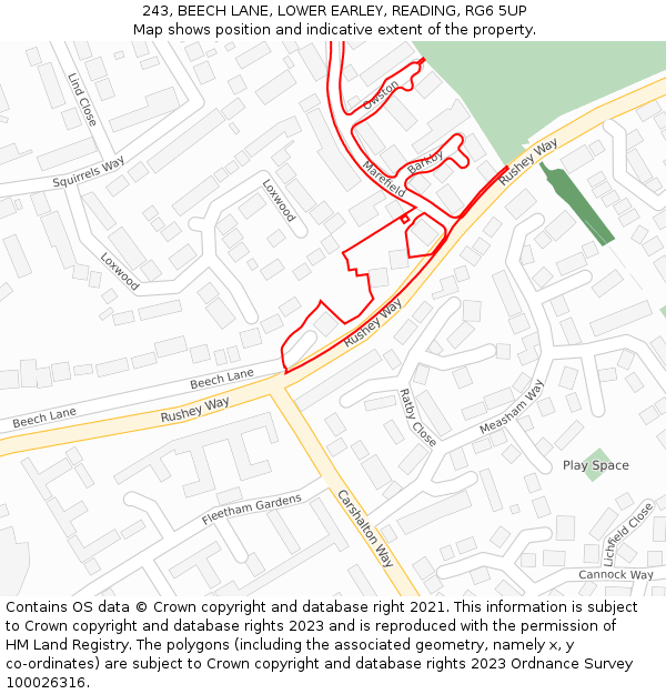 243, BEECH LANE, LOWER EARLEY, READING, RG6 5UP: Location map and indicative extent of plot