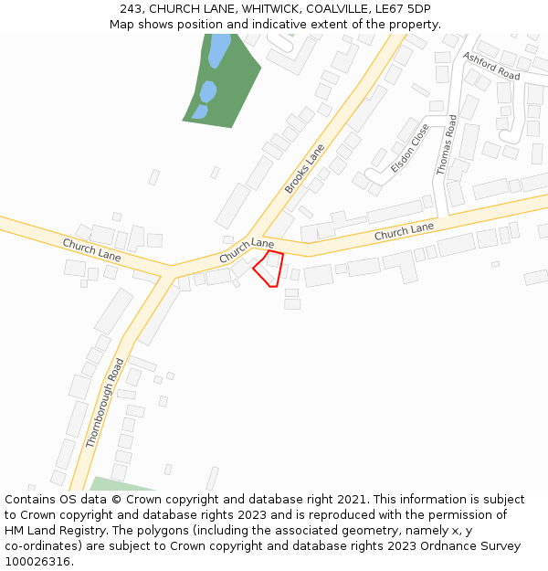 243, CHURCH LANE, WHITWICK, COALVILLE, LE67 5DP: Location map and indicative extent of plot