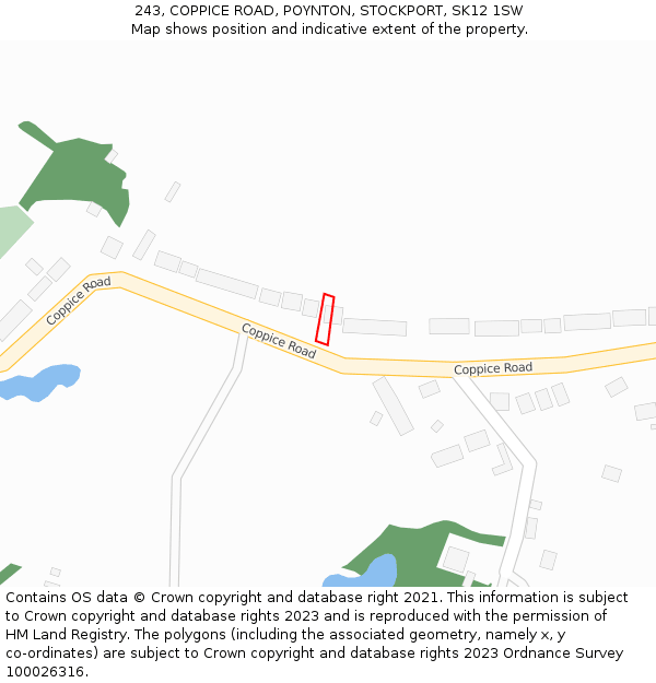 243, COPPICE ROAD, POYNTON, STOCKPORT, SK12 1SW: Location map and indicative extent of plot