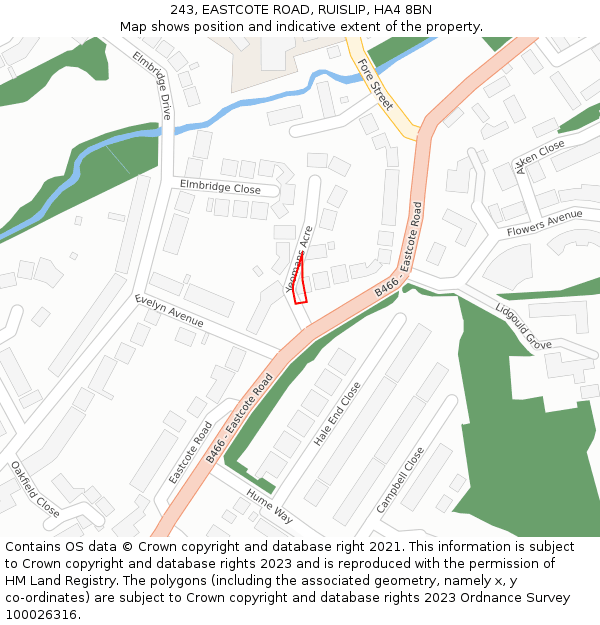 243, EASTCOTE ROAD, RUISLIP, HA4 8BN: Location map and indicative extent of plot