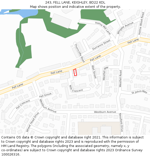 243, FELL LANE, KEIGHLEY, BD22 6DL: Location map and indicative extent of plot