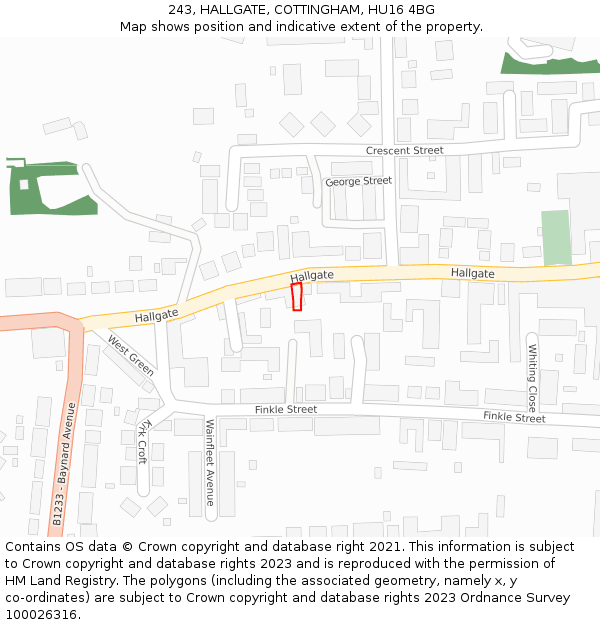 243, HALLGATE, COTTINGHAM, HU16 4BG: Location map and indicative extent of plot