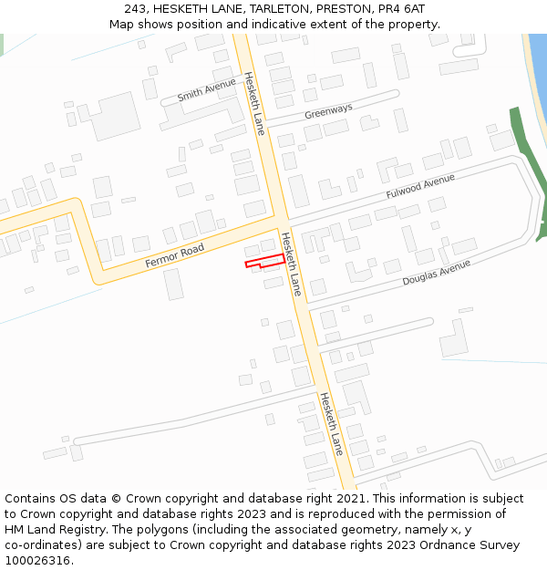 243, HESKETH LANE, TARLETON, PRESTON, PR4 6AT: Location map and indicative extent of plot