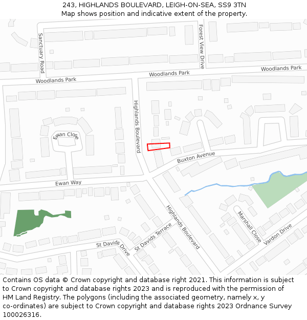 243, HIGHLANDS BOULEVARD, LEIGH-ON-SEA, SS9 3TN: Location map and indicative extent of plot