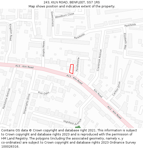 243, KILN ROAD, BENFLEET, SS7 1RS: Location map and indicative extent of plot