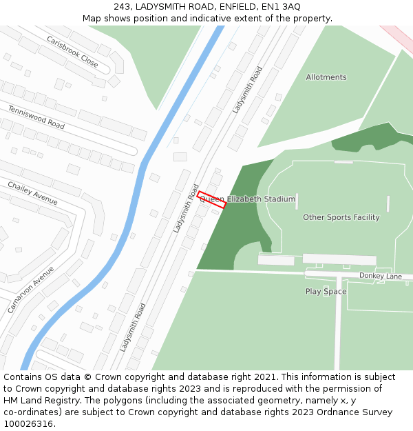 243, LADYSMITH ROAD, ENFIELD, EN1 3AQ: Location map and indicative extent of plot