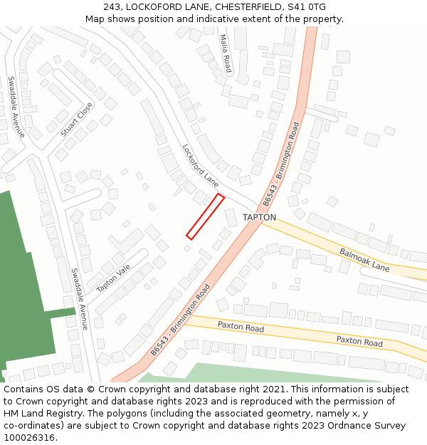 243, LOCKOFORD LANE, CHESTERFIELD, S41 0TG: Location map and indicative extent of plot