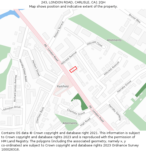 243, LONDON ROAD, CARLISLE, CA1 2QH: Location map and indicative extent of plot