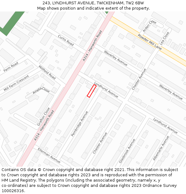 243, LYNDHURST AVENUE, TWICKENHAM, TW2 6BW: Location map and indicative extent of plot