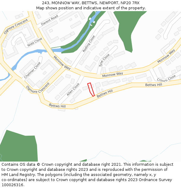 243, MONNOW WAY, BETTWS, NEWPORT, NP20 7RX: Location map and indicative extent of plot