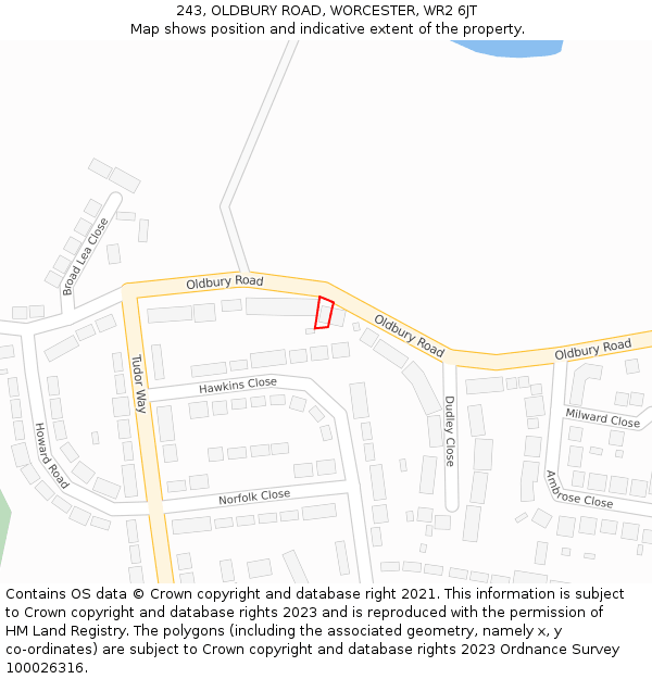 243, OLDBURY ROAD, WORCESTER, WR2 6JT: Location map and indicative extent of plot