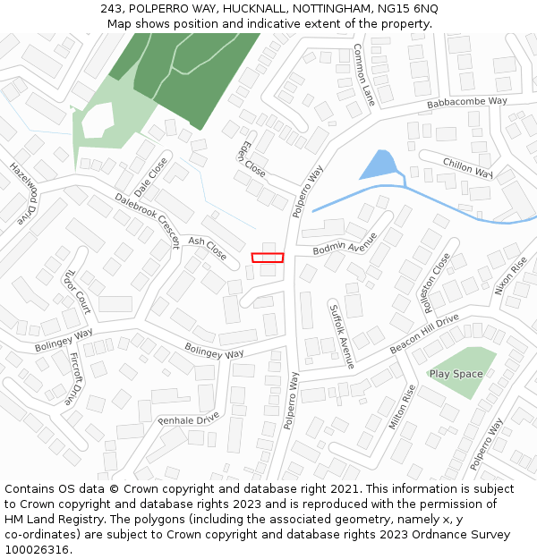 243, POLPERRO WAY, HUCKNALL, NOTTINGHAM, NG15 6NQ: Location map and indicative extent of plot