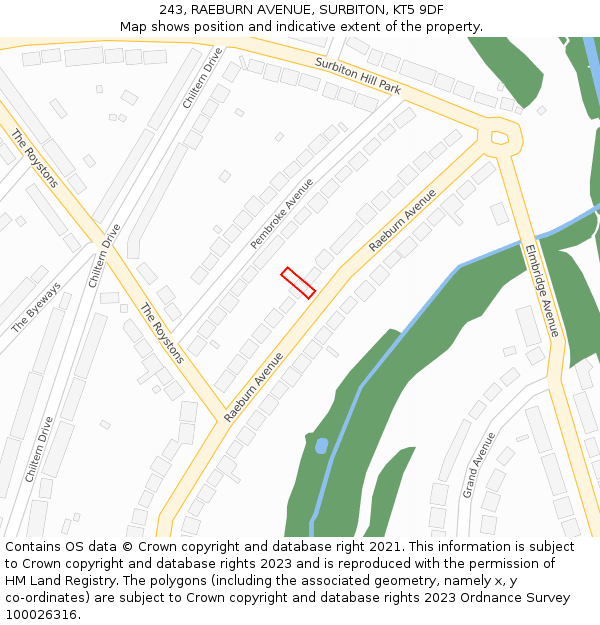 243, RAEBURN AVENUE, SURBITON, KT5 9DF: Location map and indicative extent of plot