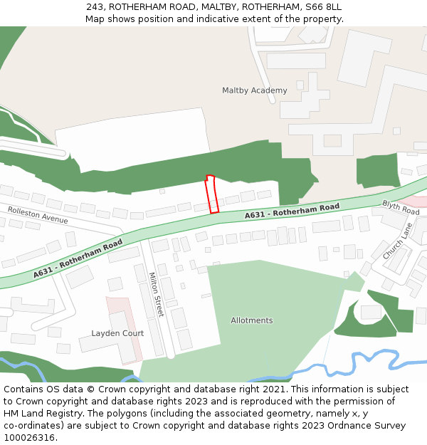 243, ROTHERHAM ROAD, MALTBY, ROTHERHAM, S66 8LL: Location map and indicative extent of plot