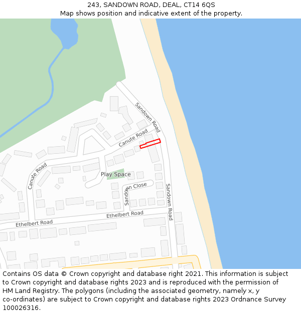 243, SANDOWN ROAD, DEAL, CT14 6QS: Location map and indicative extent of plot