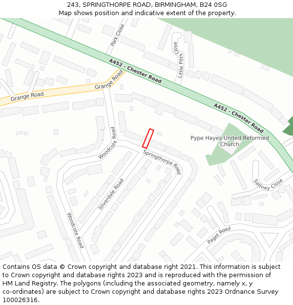 243, SPRINGTHORPE ROAD, BIRMINGHAM, B24 0SG: Location map and indicative extent of plot