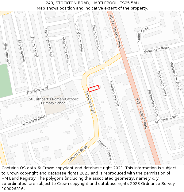 243, STOCKTON ROAD, HARTLEPOOL, TS25 5AU: Location map and indicative extent of plot