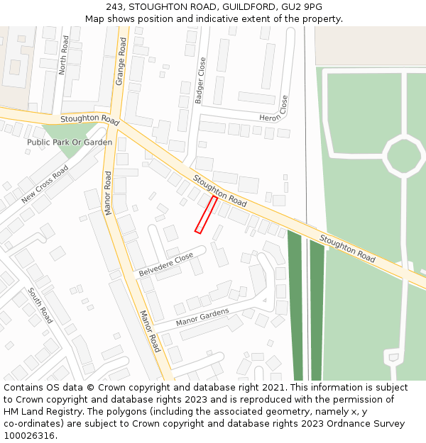 243, STOUGHTON ROAD, GUILDFORD, GU2 9PG: Location map and indicative extent of plot