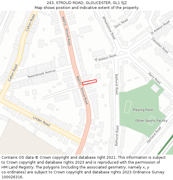 243, STROUD ROAD, GLOUCESTER, GL1 5JZ: Location map and indicative extent of plot
