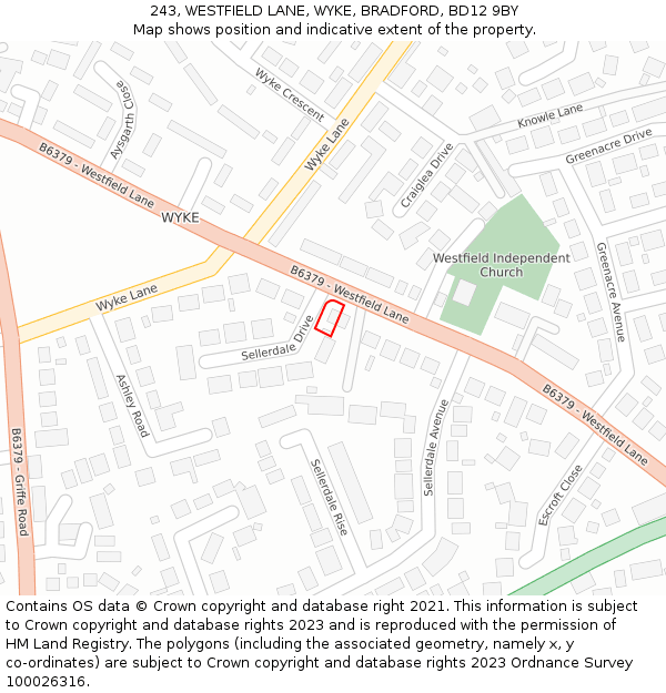 243, WESTFIELD LANE, WYKE, BRADFORD, BD12 9BY: Location map and indicative extent of plot