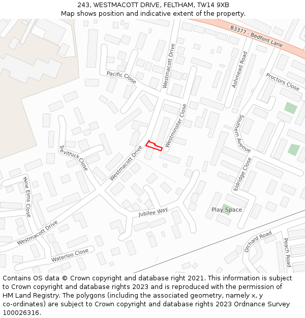 243, WESTMACOTT DRIVE, FELTHAM, TW14 9XB: Location map and indicative extent of plot