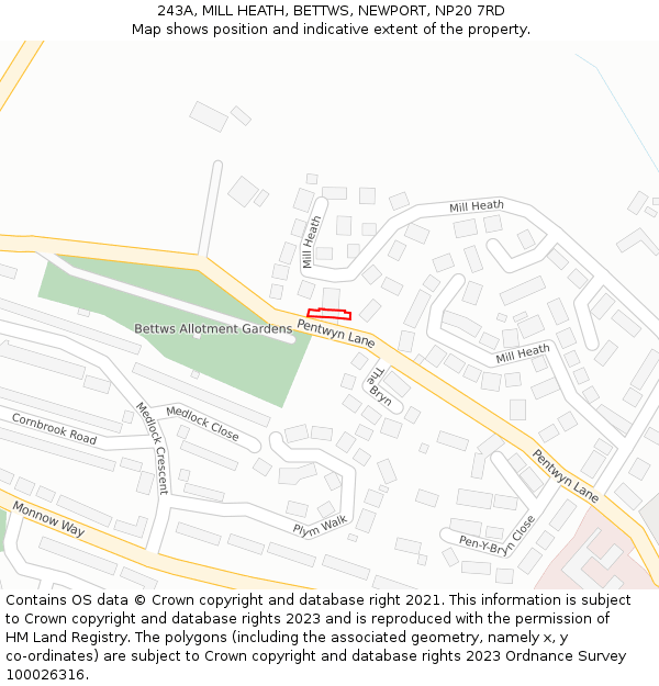 243A, MILL HEATH, BETTWS, NEWPORT, NP20 7RD: Location map and indicative extent of plot