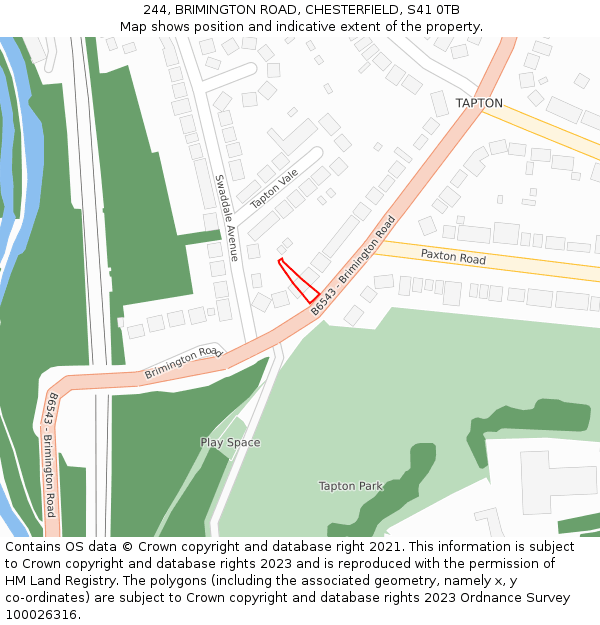 244, BRIMINGTON ROAD, CHESTERFIELD, S41 0TB: Location map and indicative extent of plot