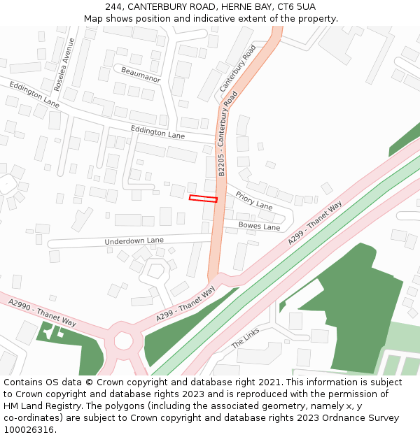 244, CANTERBURY ROAD, HERNE BAY, CT6 5UA: Location map and indicative extent of plot