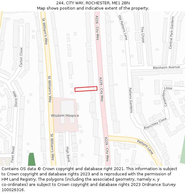 244, CITY WAY, ROCHESTER, ME1 2BN: Location map and indicative extent of plot