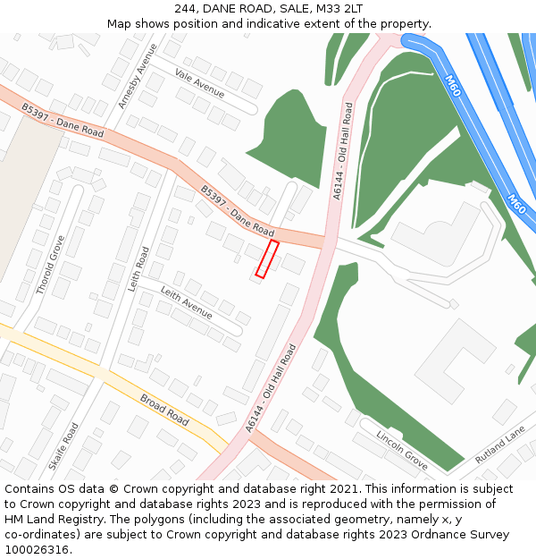 244, DANE ROAD, SALE, M33 2LT: Location map and indicative extent of plot