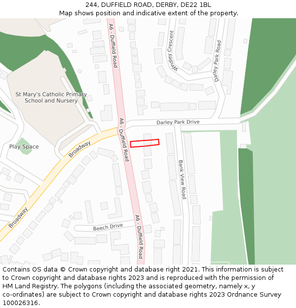 244, DUFFIELD ROAD, DERBY, DE22 1BL: Location map and indicative extent of plot