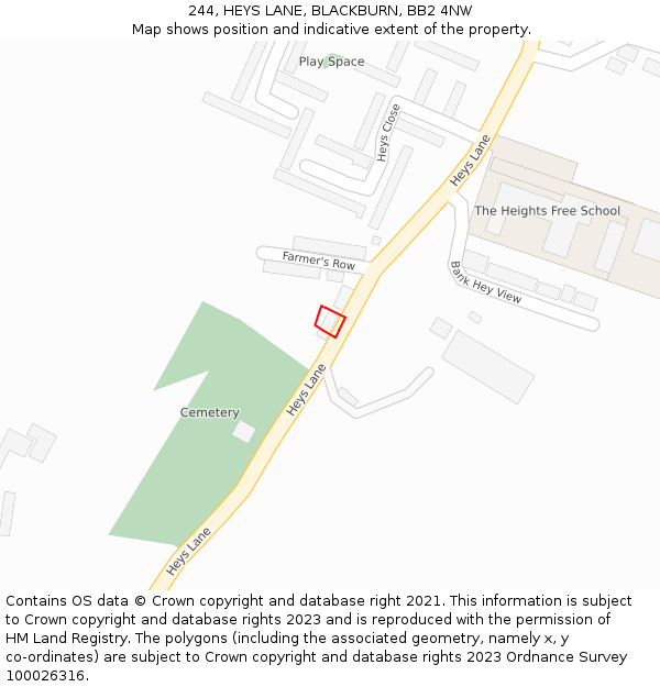 244, HEYS LANE, BLACKBURN, BB2 4NW: Location map and indicative extent of plot