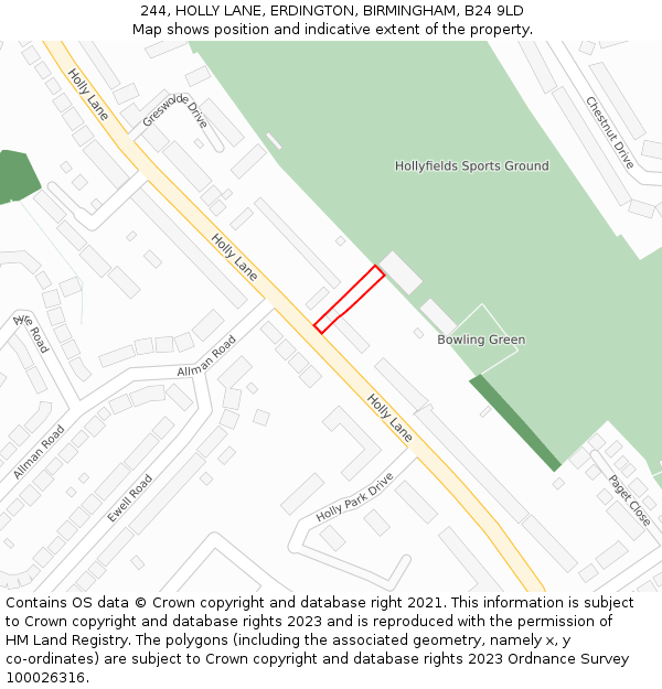 244, HOLLY LANE, ERDINGTON, BIRMINGHAM, B24 9LD: Location map and indicative extent of plot