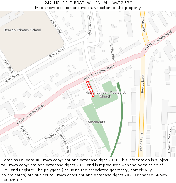 244, LICHFIELD ROAD, WILLENHALL, WV12 5BG: Location map and indicative extent of plot