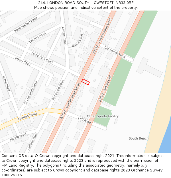 244, LONDON ROAD SOUTH, LOWESTOFT, NR33 0BE: Location map and indicative extent of plot